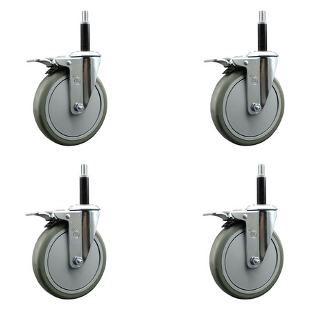 Service Caster 6'' Gray Poly Swivel 3/4'' Expanding Stem Caster Set Total Lock Brake, 4PK SCC-EXTTL20S614-PPUB-34-4